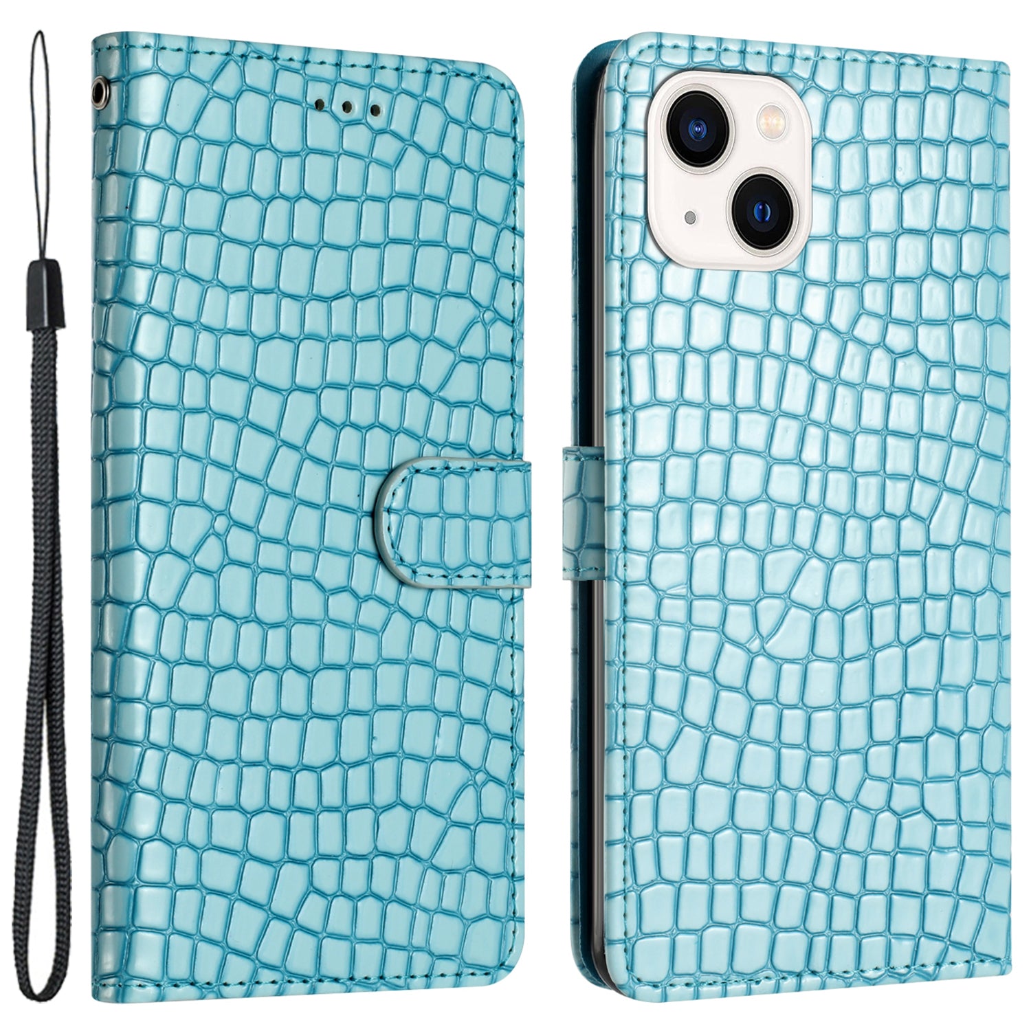 Flip Cover for iPhone 14 Crocodile Texture PU Leather Stand Phone Wallet Case with Hand Strap Flip Cover for iPhone 14 Crocodile Texture PU Leather Stand Phone Wallet Case with Hand Strap
